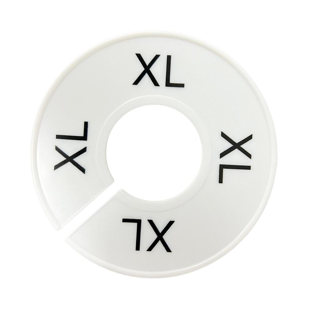 White Double-Sided Round Plastic Clothing Size Dividers with Printed Design for Closet Organization