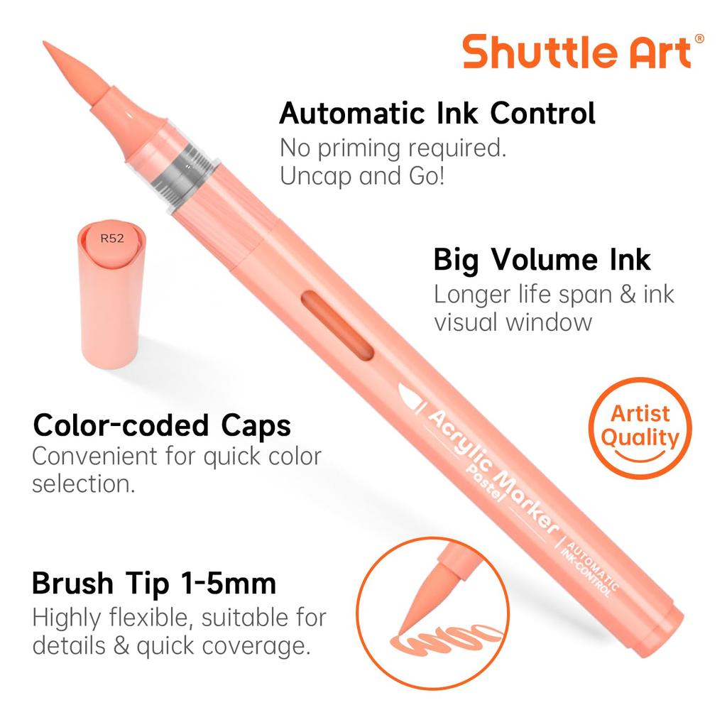Shuttle Art Acrylmarker-Set Direkttinte Typ Pastellfarbene Stifte mit Pinselspitze Farbmarker Metallische Farben Lichtechte Acrylfarbe Geeignet für und