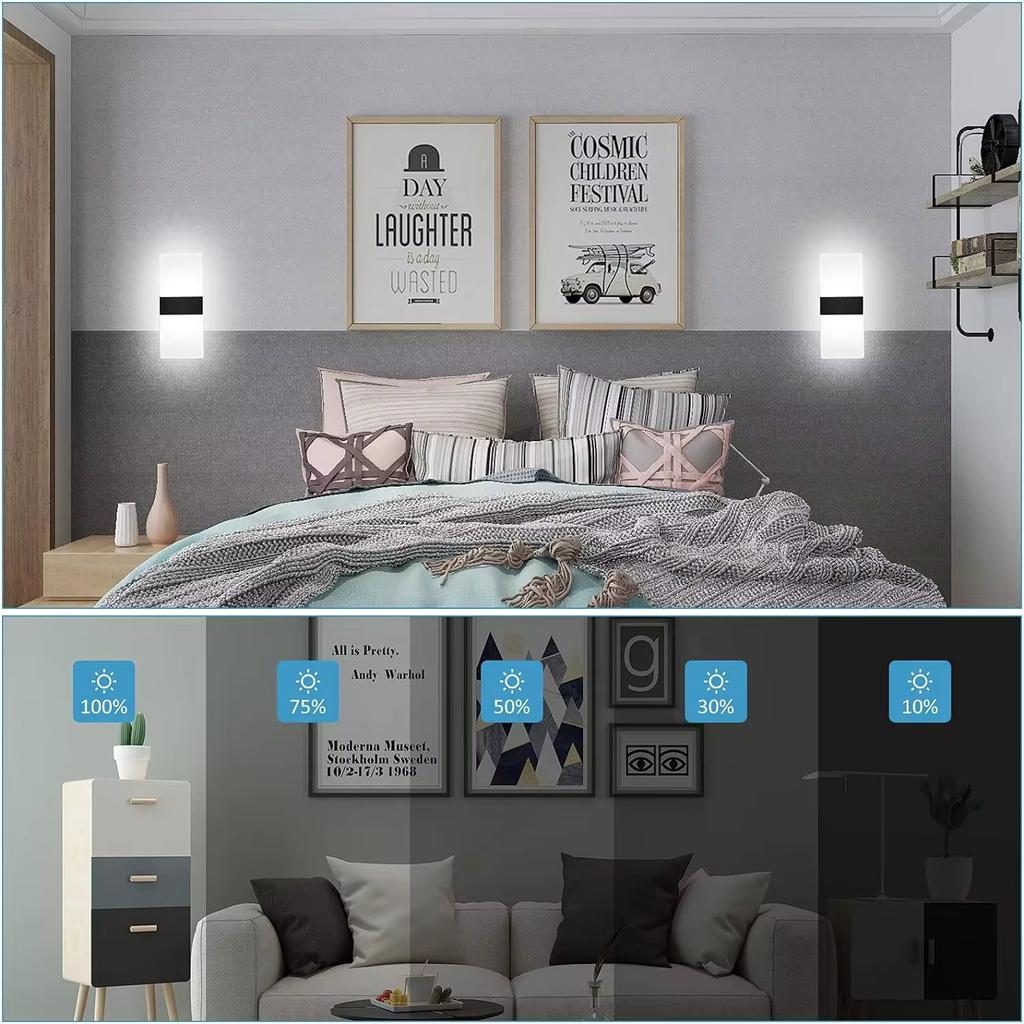 Modern Wall Sconce Dimmable Sconce Wall Lighting 12W Black Indoor Lamp Acrylic Wall Mounted Lighting