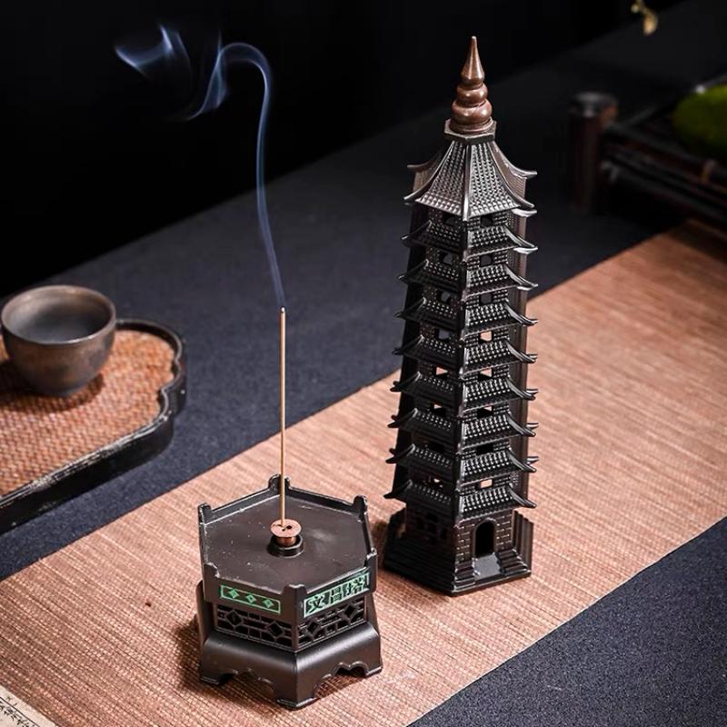 Creative Alloy Pagoda Incense Burner Household Indoor Vertical Incense Stick Tea Ceremony Zen Home Decoration Ornaments