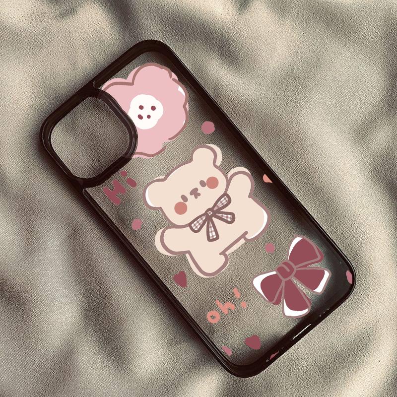 INS Korea Cartoon Bär Schleife Stoßfeste Handyhülle Für iPhone 11 15 14 Pro 13 12 Mini XR XS Max X 7 8 Plus Klare Harte Abdeckung
