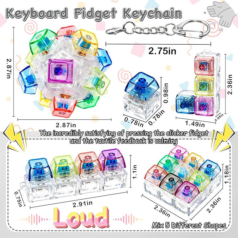 Rgb Light Fingertip Keyboard Keychain Fidget Toy, Clicker Mechanical Keyboard Fidget Keychain, Anxiety Stress Relief Gift