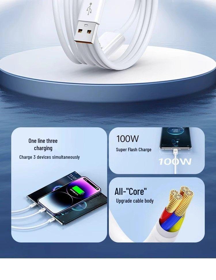 Drei-in-Eins 100W Schnellladekabel für Huawei, Apple und Xiaomi Handys