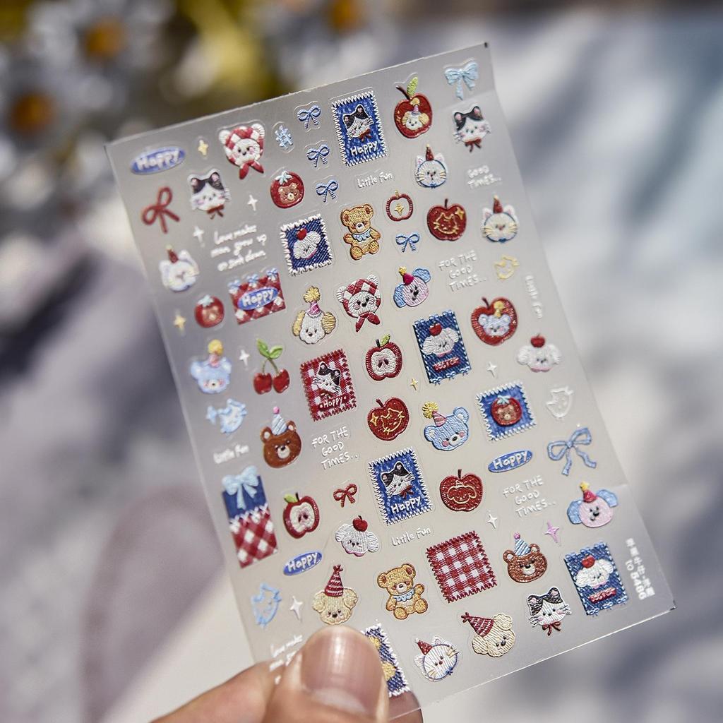 Tomoni Cute Cartoon Bear Embossed Nail Art Stickers