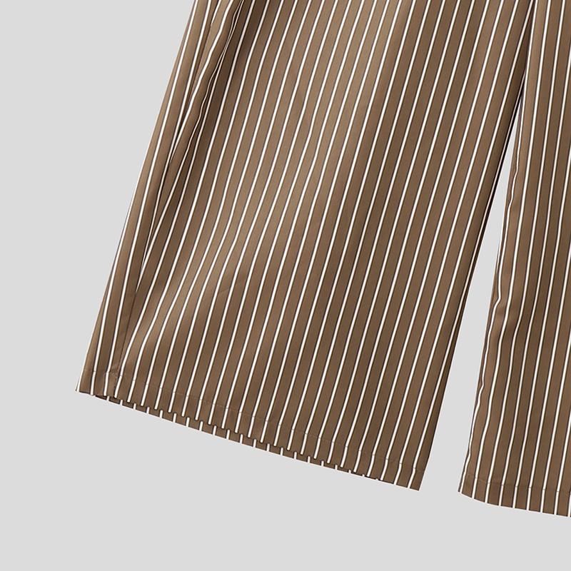 INCERUN Men Casual Zip-up Waist Striped Loose Layers Wide Legs Pants Long Trousers