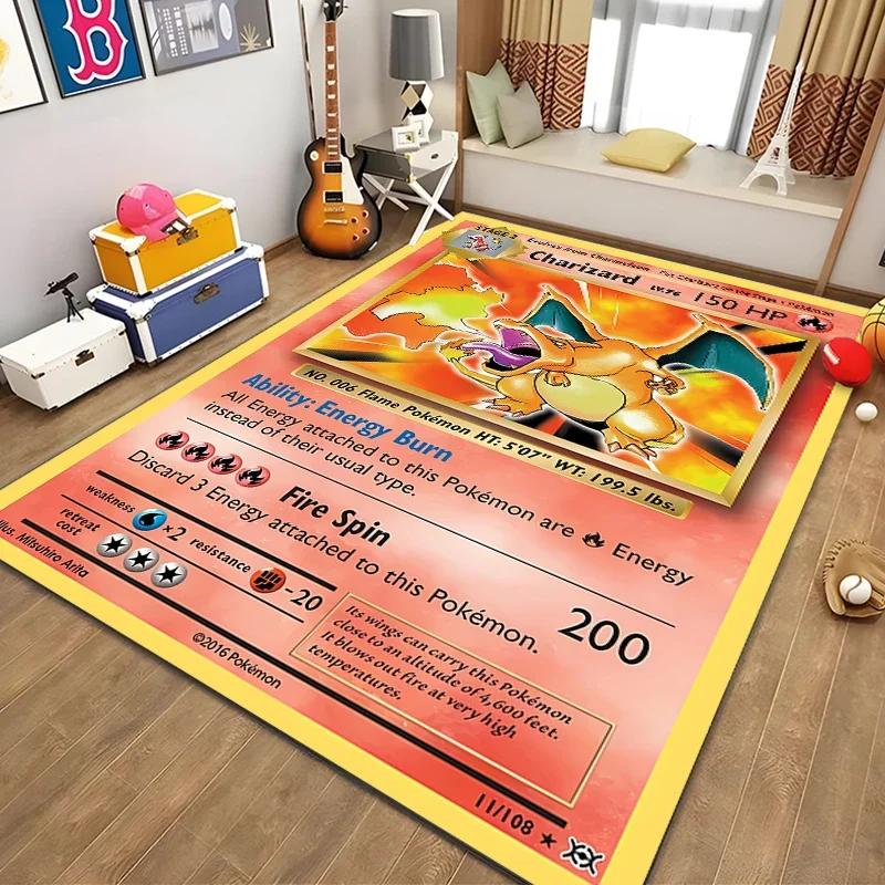 Japanese Anime Pokemon Charizard Card Pattern Rug for Bedroom Living Room Non-slip Exquisite Home Decor,Washable Rug Potdemiel