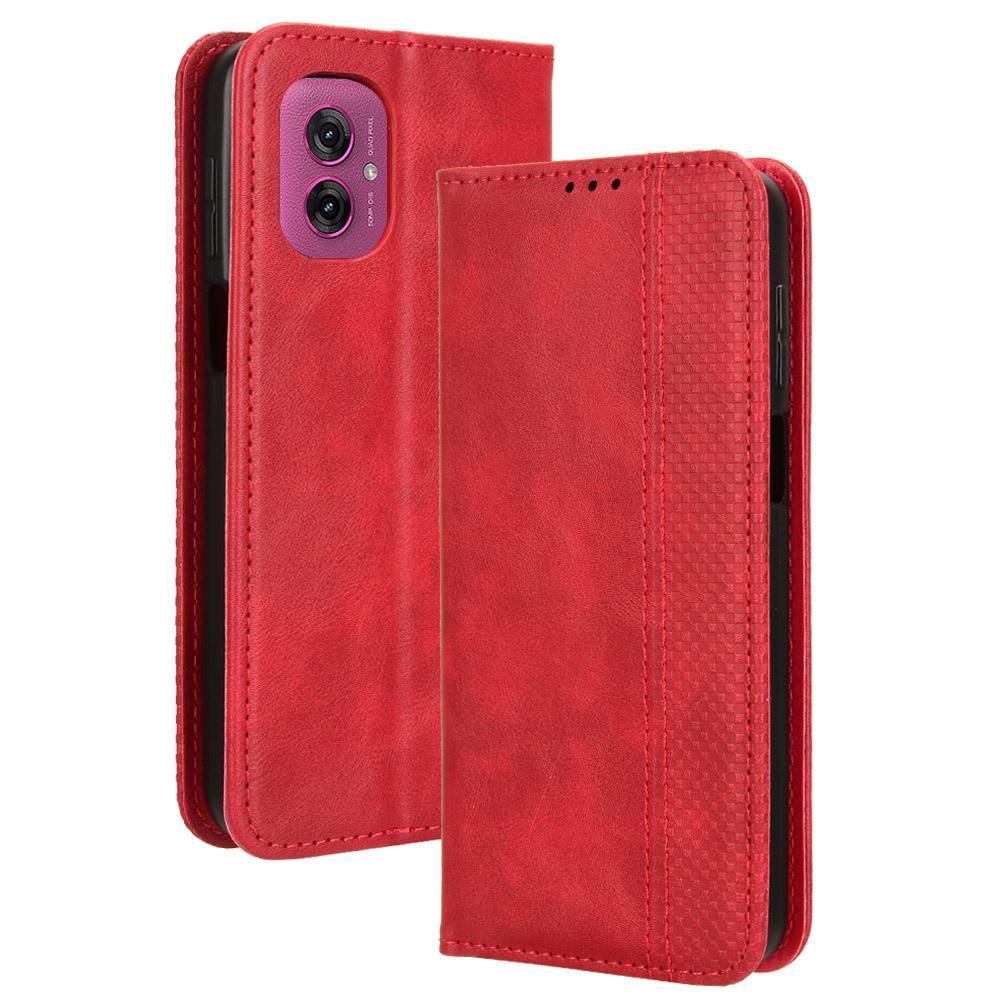 

For Motorola Moto G55 5G Leather Case Wallet Stand Retro Texture Phone Cover Red