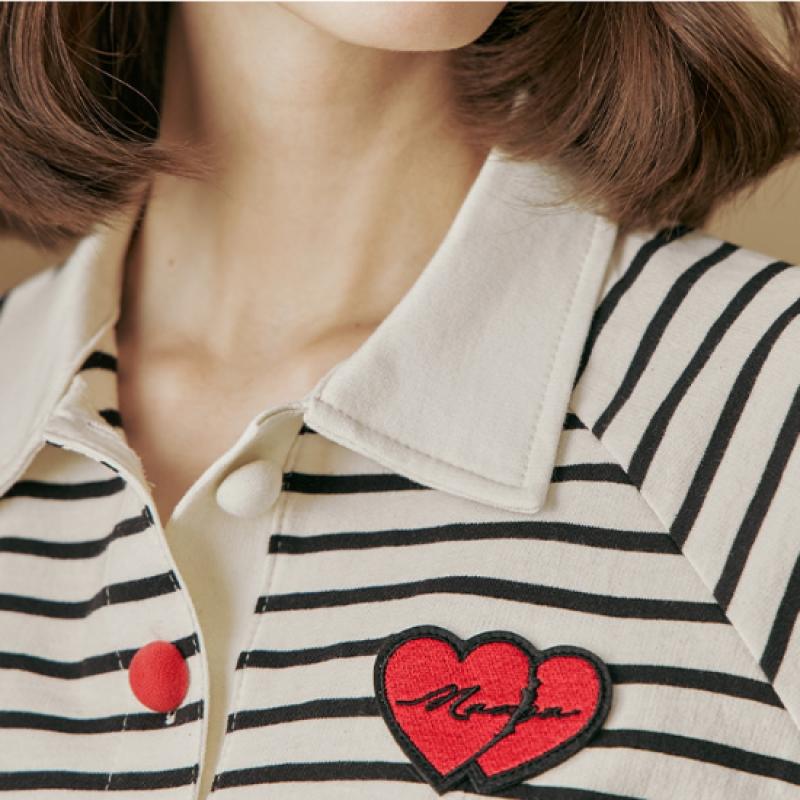 Maxza HearT Wappen STriped ShirT Collar T ShirT ze04qT607na