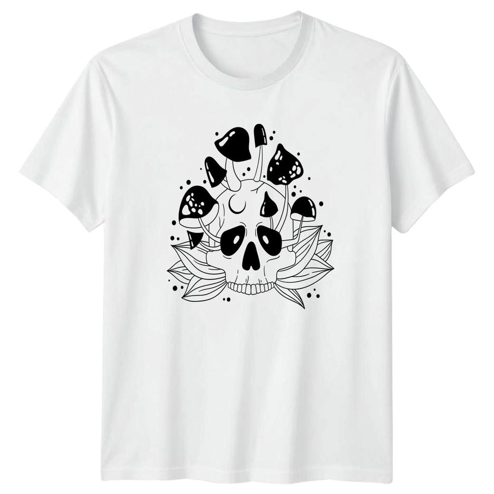 Mystical Mushroom Skull Crescent Moon Art TShirt Witchy Aesthetic Gothic Nature S