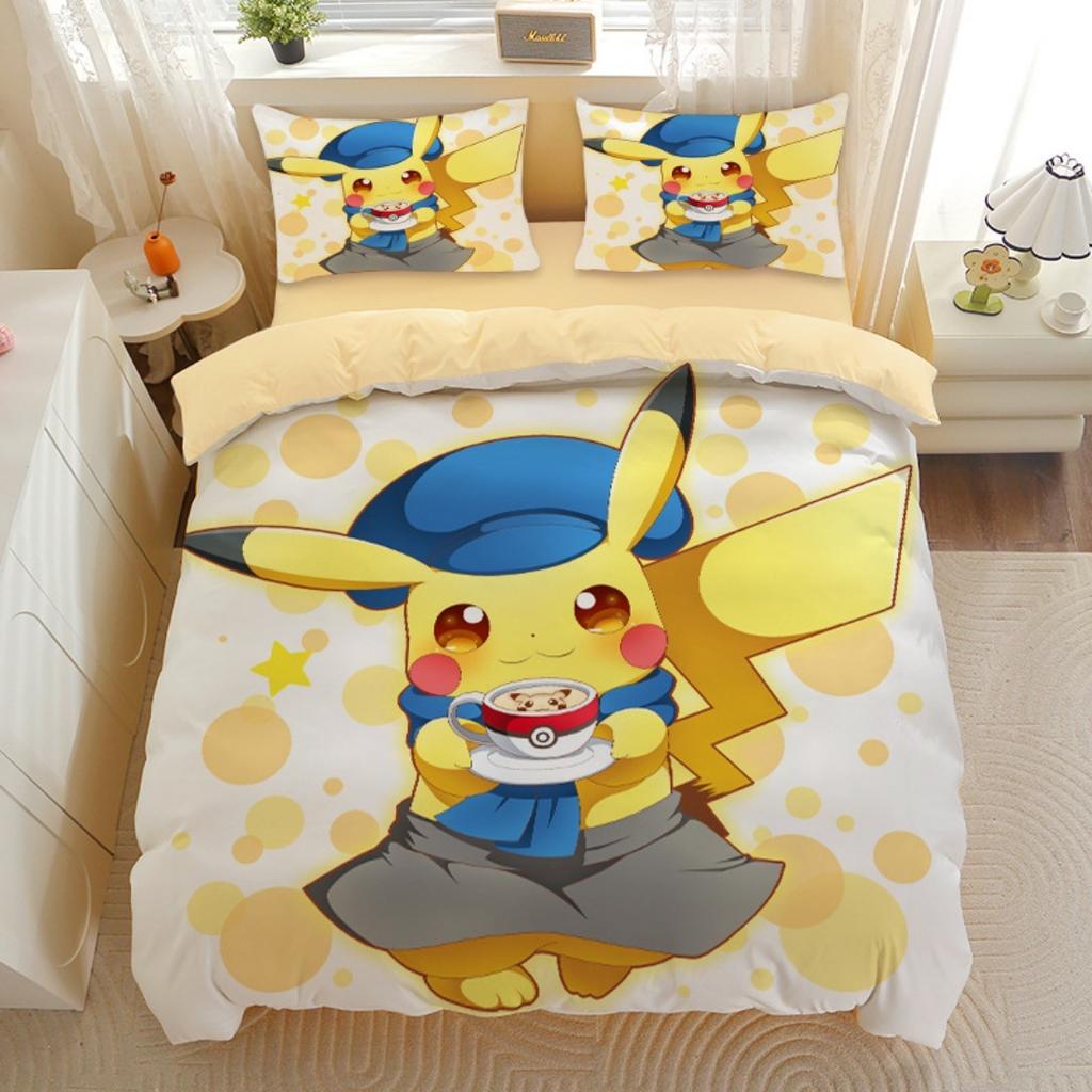 Anime Gengar P-Pokemon Steppdecke Bettbezug Kissenbezug 3D Gedruckt Pikachu Bettwäsche Set Kinder Bettbezug Mädchen Jungen Urlaubsgeschenke