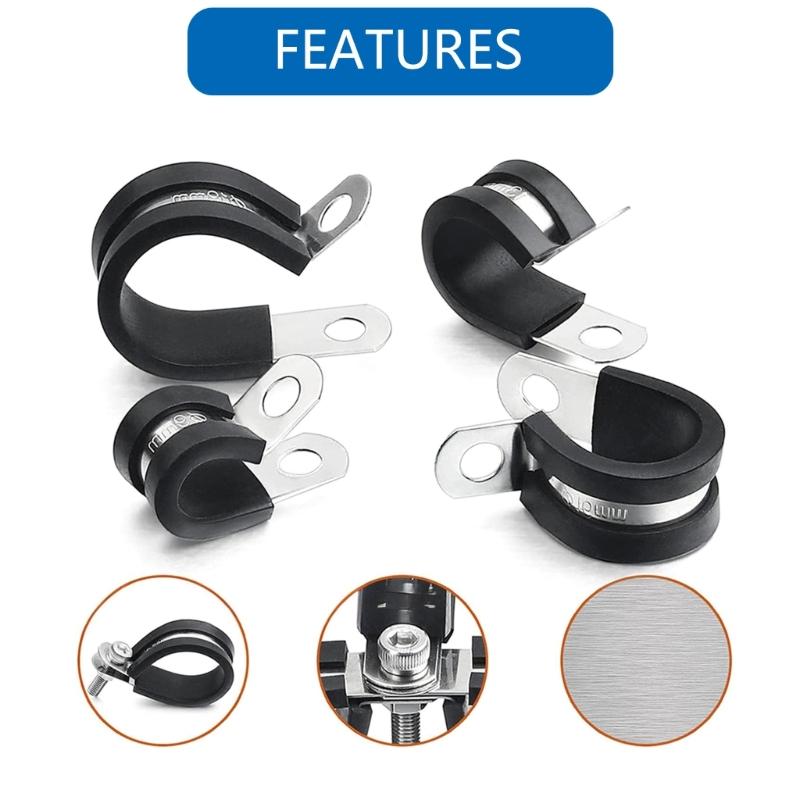 Multipurpose 60Pcs Stainlesses Steel and Rubber Cable Clamps In Multiple Size for Tube and Wire Fixation with Screws