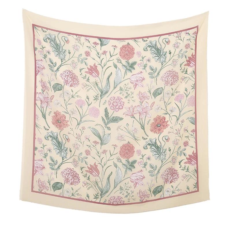 110*110cm Neuer Baumwoll-Leinen-Quadratischer Schal Damen Kopftuch Blumenmuster Halstuch Schals Kopftuch Bandanas Haargummi Stirnbänder