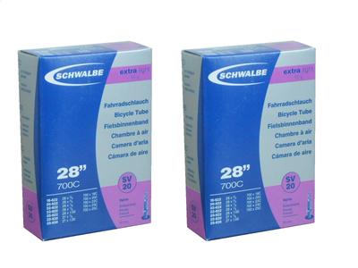 Zestaw 2 lekkich dętek SCHWALBE styl Presta 50mm średnio długi wentyl 65g 700×18/25C 20SV-ML [produkt]