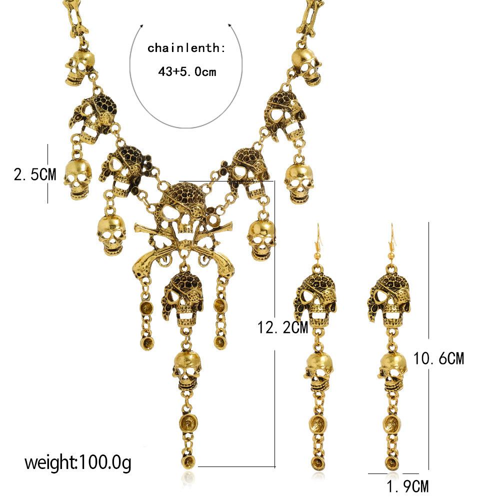 Vintage Goth Punk Skeleton Skull Statement Necklace Earrings for Men Women Party Accessories