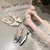 Thick Heel Niche 2025 Women's Shoes Temperament Flower French New Outer Wear Sandals Bag Head Half Slippers Design Spring