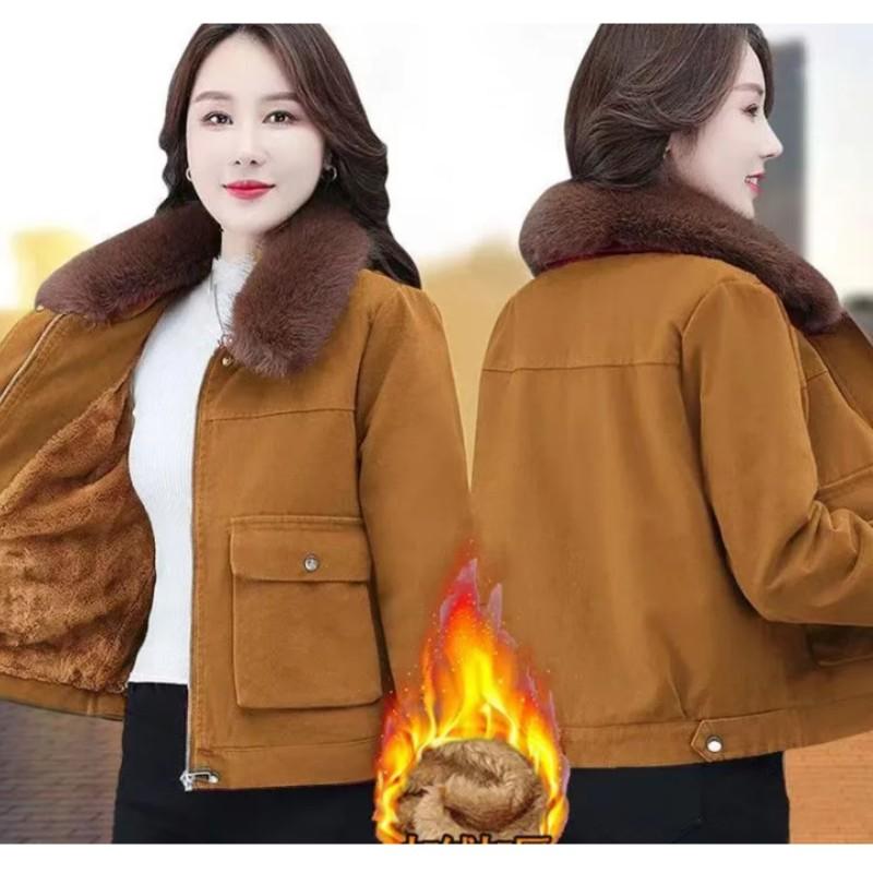 Women's Winter Warm Short Thickened Fleece Inner Open Cardigan Outerwear Casual Loose Fit Jacket for Ladies