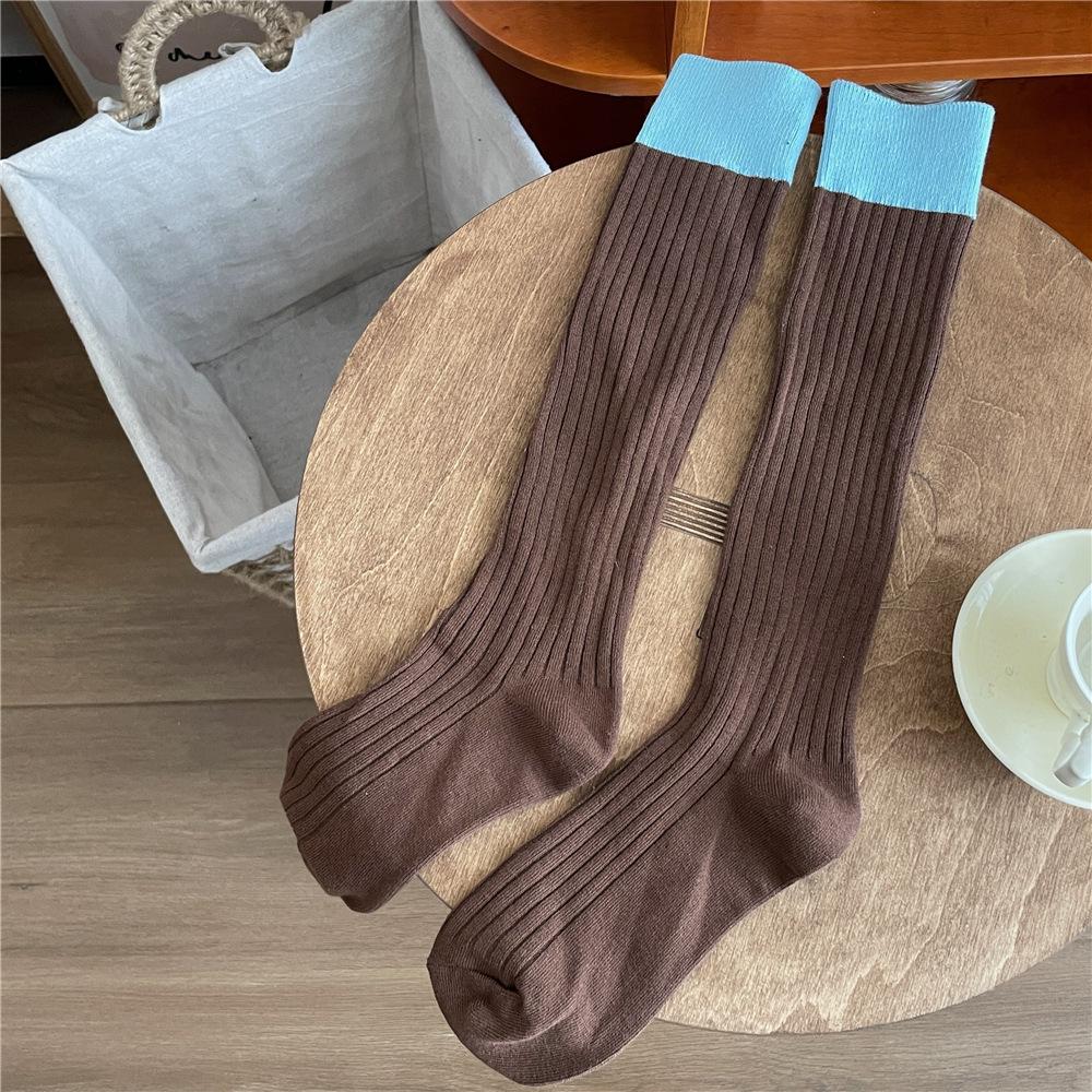 Women's Stockings Color Matching Knitted Cotton Long Socks Stockings Women JK Japanese Fashion School Girls Knee Socks Stockings