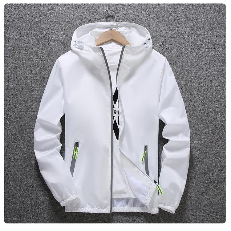 Reflective Zipper Windbreaker: Men s Plus Size Spring/Autumn Custom Print Trendy Jacket 3XL белый