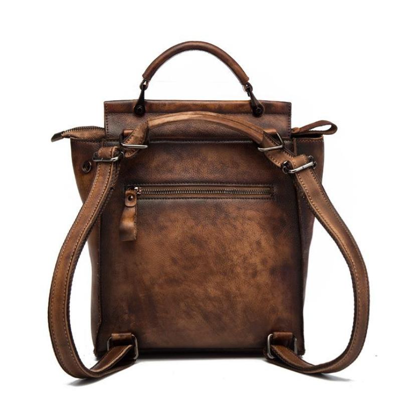 Johnature Retro Genuine Leather Bag Solid Color Backpack Handmade Cowhide Large Capacity Women Backpacks Travel Bags