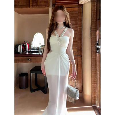 Schwerindustrie Nagelbohrer Trägerkleid Damen Sommer Slim Fit Sexy Meerjungfrau Hüftwickel Langer Rock