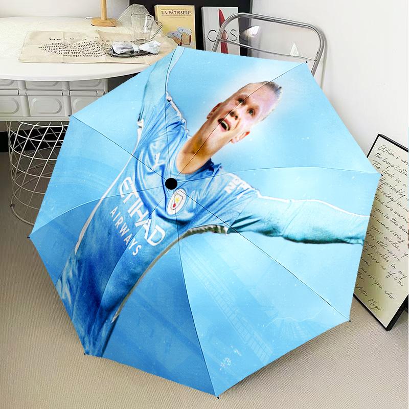 Haaland Player Pose Automatic Folding Umbrella - 8-Rib Travel Umbrella with Auto Open/Close & Portable Gifts for Holidays or Birthdays