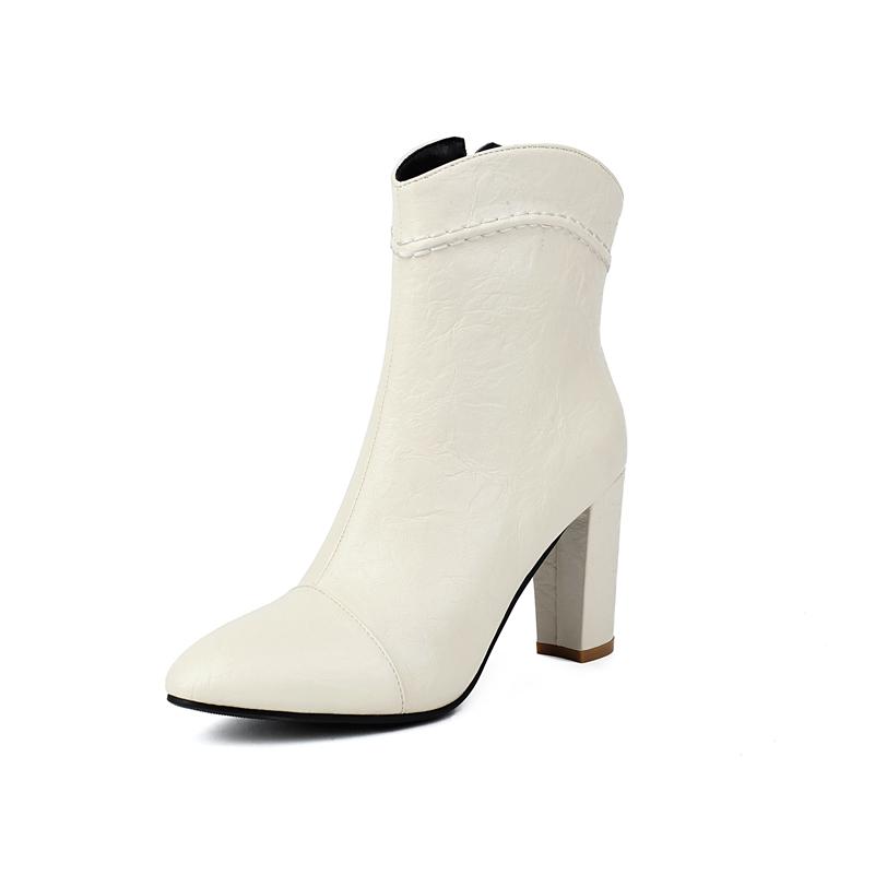 

ANNYMOLI женские ковбойские сапоги с круглым носком и высоким каблуком, короткие сапоги в стиле вестерн на молнии, женская модная обувь, осень-зима 46 35 белый