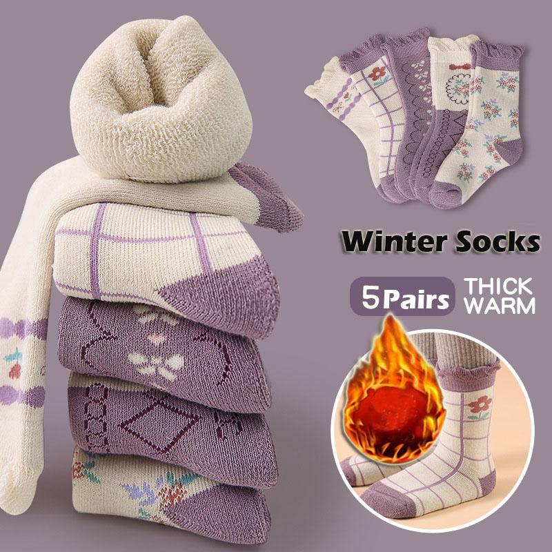 

5 пар/лот зимние носки для девочек детские хлопковые носки с рисунком кролика из мультфильма детские зимние теплые носки термоноски до середины голени 1-3 years old