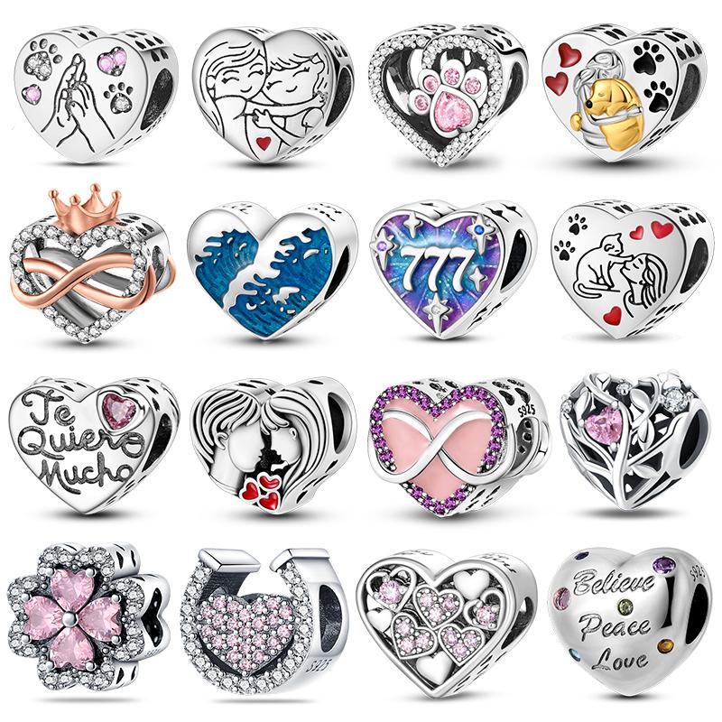 Various Heart Charm Beads Copper Jewelry Fits 3Mm Bracelets Bangle Necklace For Women Luxury Diy Party Festival Gifts