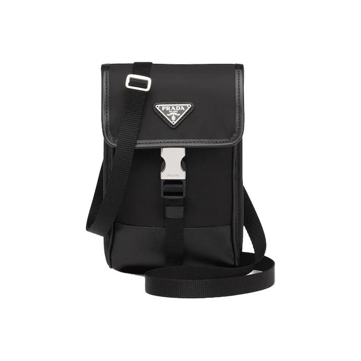 Prada Verticale Zilveren Gesp Functionele Schouder Crossbody Tas Saffiano Leer Gerecycled Nylon Telefoon Tas Unisex tassen Zwart 2ZH109-2BBD-F0002 Box(Basic Set+Box)