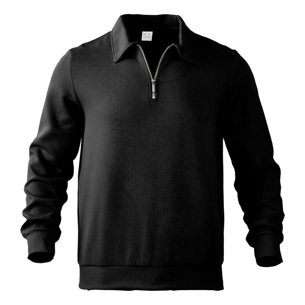 Men's Spring and Autumn Men's Long-sleeved Tops, Half-chain Jacquard Lapel Loose Sweaters