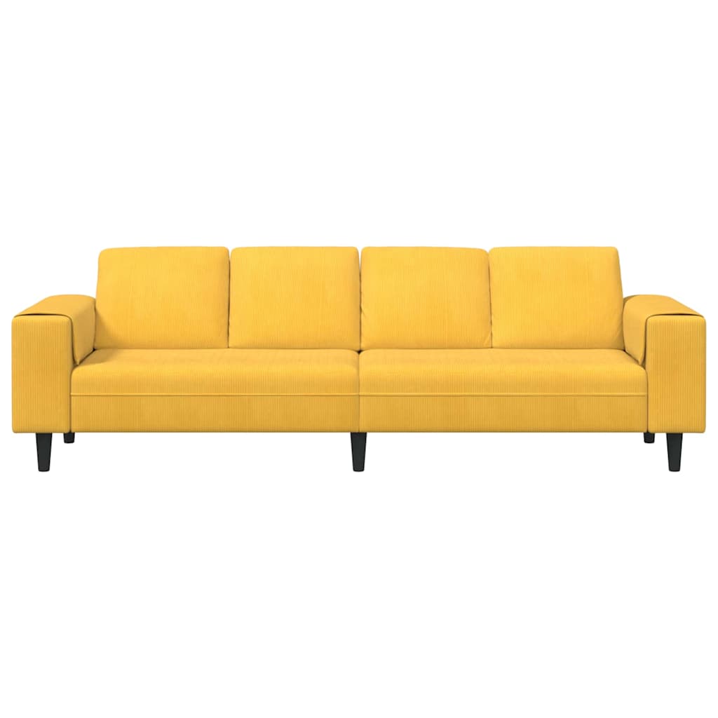 Sofa Light Yellow 250 x 77 x 76 cm Cord Fabric