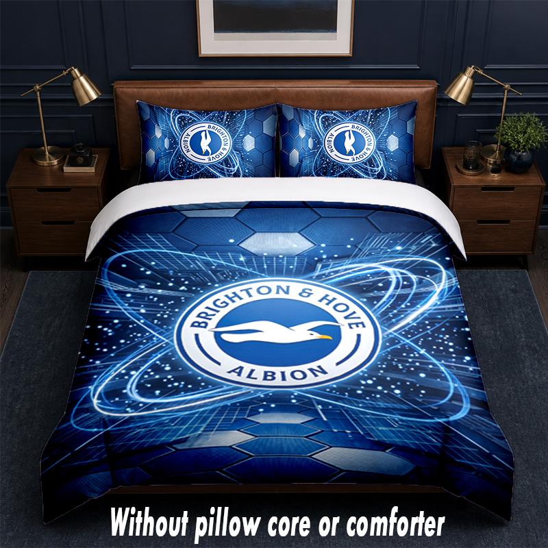 Brighton & Hove Albion Football Design Bed Bedding Set 1 Duvet Cover + 2 Pillowcases Soft Breathable Household Bed Linens