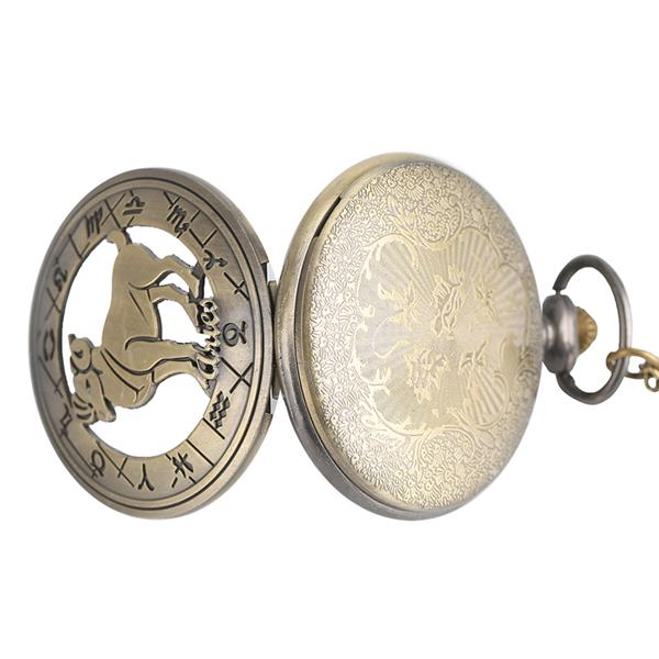 Aries Design Quartz Pocket Watch Bronze Zodiac Constellation Watch with Chain Men Women Gift