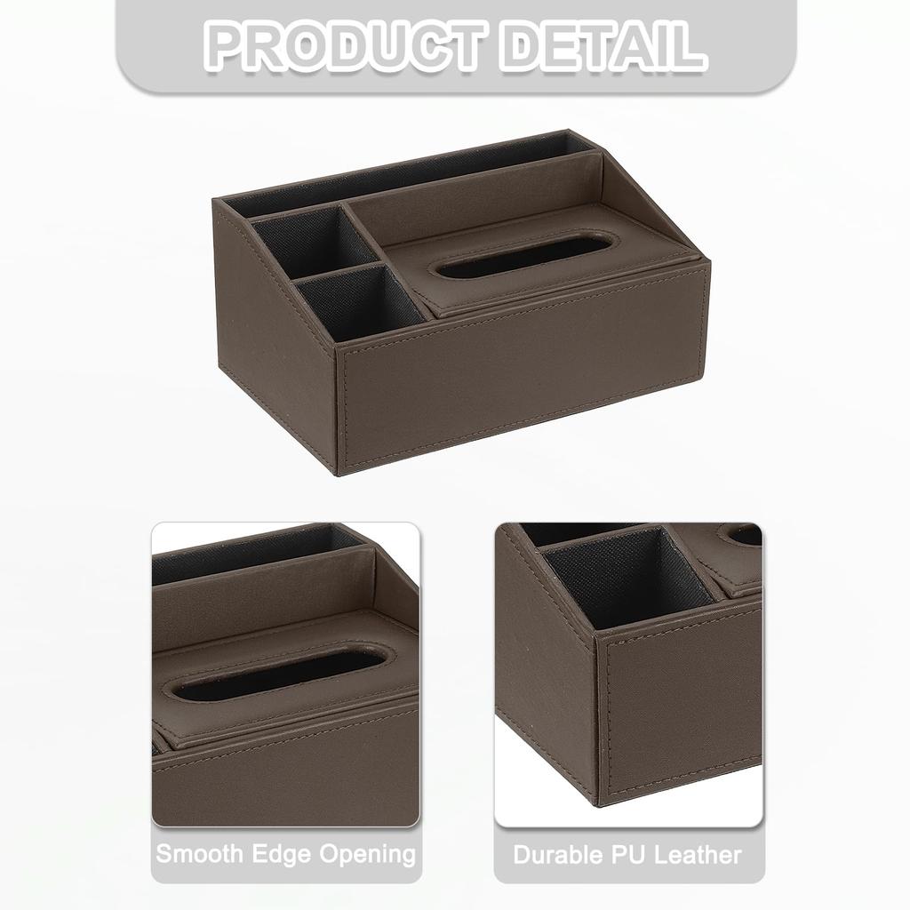 uxcell Magnetic Bottom Rectangular Tissue Box Cover, PU Leather, Tabletop Facial Tissue Dispenser for Bathroom, Bedroom, and Kitchen (Coffee, 26.5 x 1