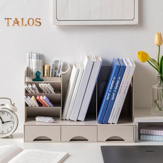 Pen Holder Bookend Large Capacity Desk Organizer with Smooth Drawer Handles Multi-Functional Storage Stationery Organizer