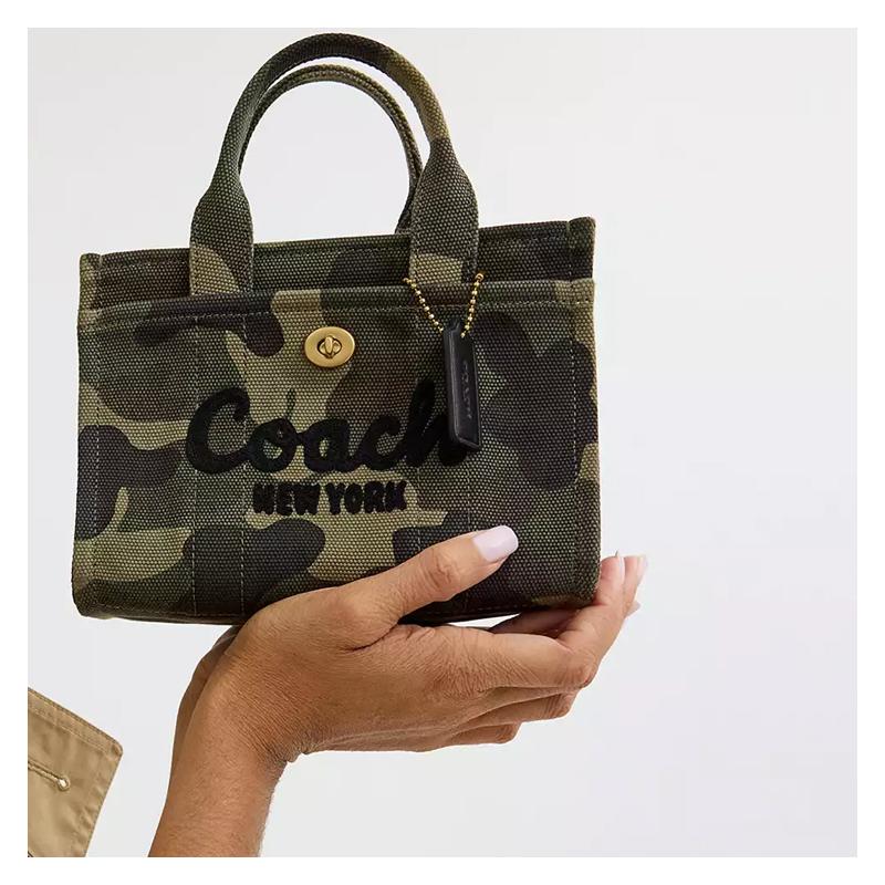 COACH Cargo 20 letter logo zipper closure canvas tote bag tote bag shopping bag handbag small size women's camouflage color