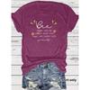 Women's Casual and Fashionable T-shirt with A Round Neck and Short Sleeves Featuring Bee and Letter Patterns