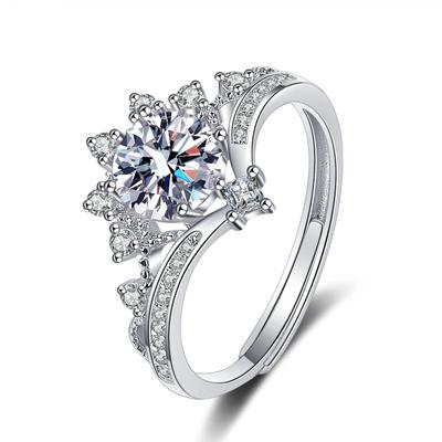 S925 Sterling Silver Set With 1ct Zircon Light Luxury Princess Crown Living Ring Valentine's Day Gift