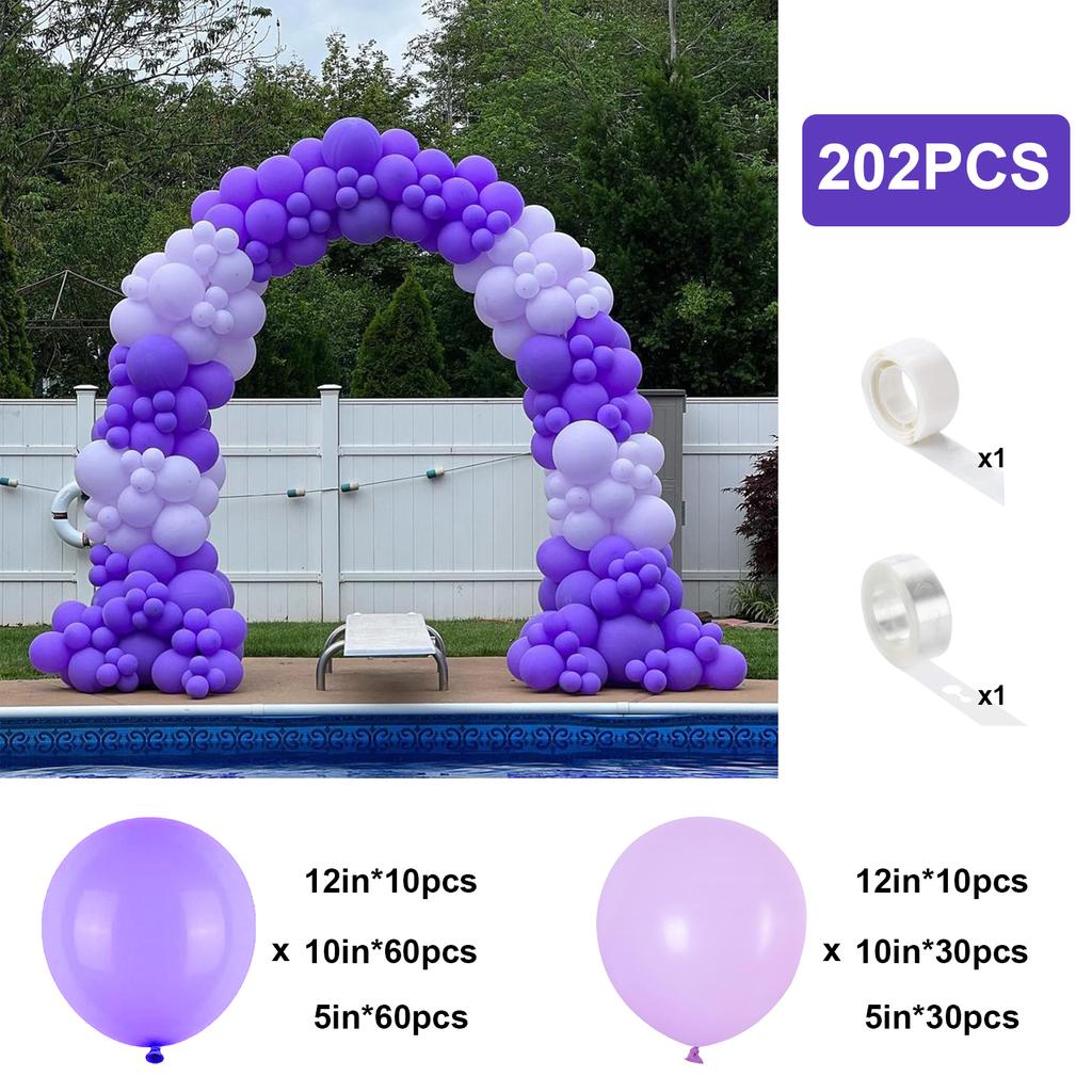 202PCS Purple Latex Balloon Set Suitable for Birthday Parties, Weddings, Valentine's Day Party Decoration