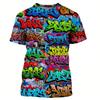 Ummer Creative Colorful Graffiti 3D Digital Printing T-shirt Rap Music Round Neck Short Sleeve Painting Fashion Men's Women's T-shirt