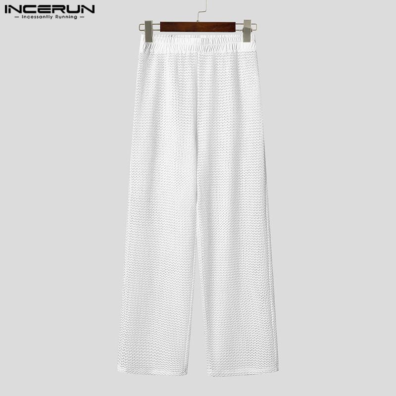 INCERUN Pantalones largos de playa transparentes con cintura elástica y malla para hombre