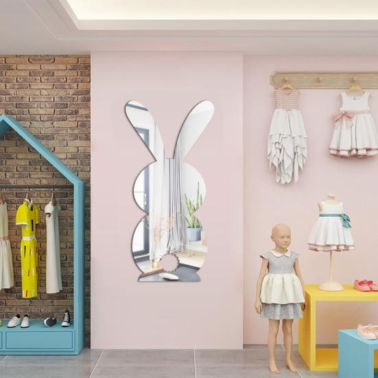 Autocollant mural décoratif attrayant couleur unie, miroir en forme de lapin, décalcomanies de carreaux, décoration de maison, DIY bricolage