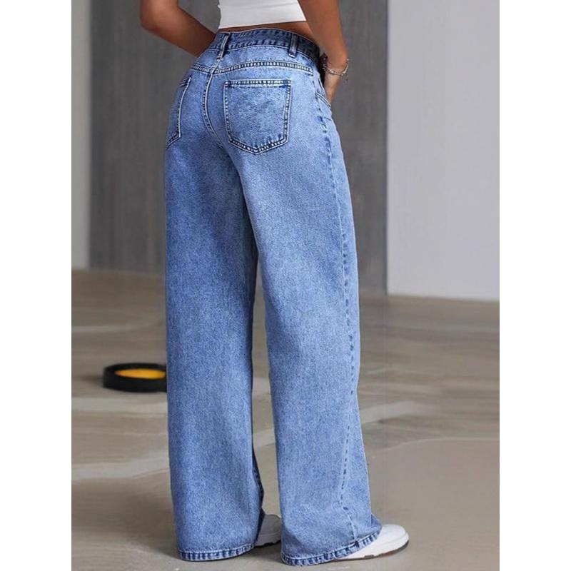 Pantaloni Casual da Donna 2026 a Vita Alta Gamba Dritta Monocolore Jeans Versatili