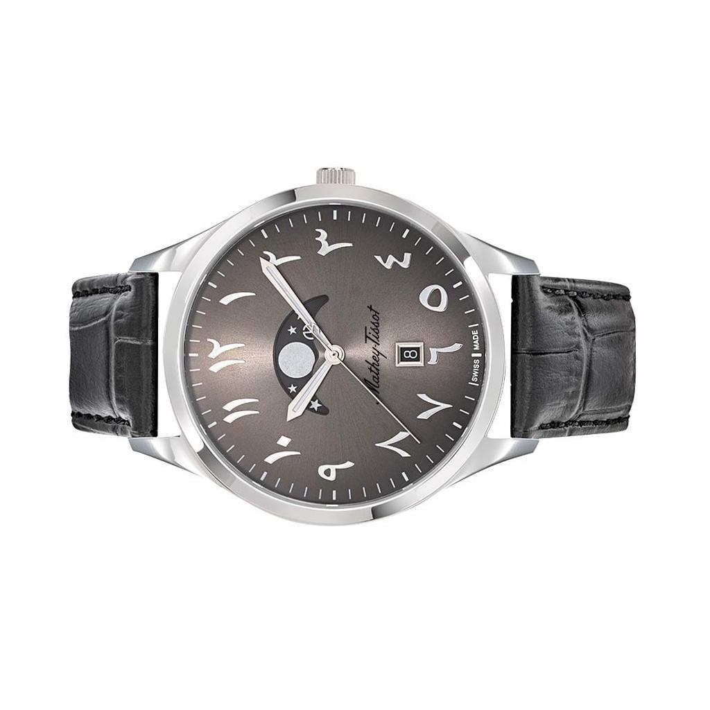 Mathey-Tissot Urban Moon Leather Strap Black Arabic Dial Quartz H411ALAN Men's Watch