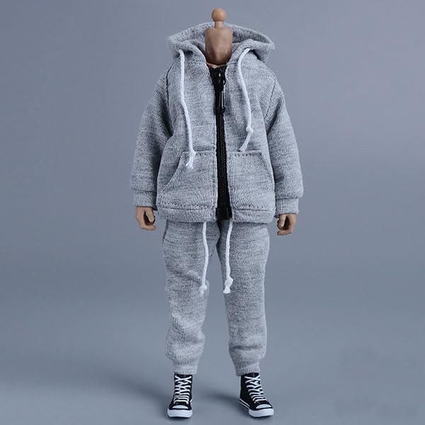 

1/12 Scale Action Figure Hoodie and Pants for Movie, Anime, Game, and Photo Shoots (Body, Head, and Shoes Not Included) Gray