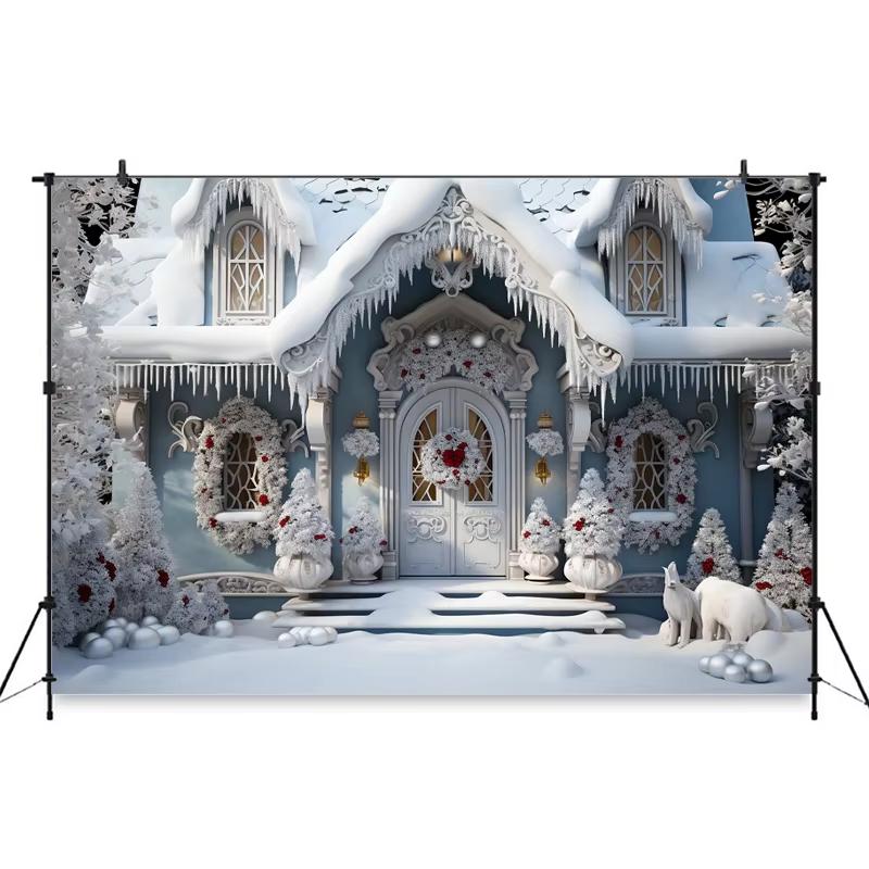 Mocsicka Christmas House Photography Backdrop Xmas Tree Winter Snow Decorations Family Children Photo Backgrounds Shooting Props