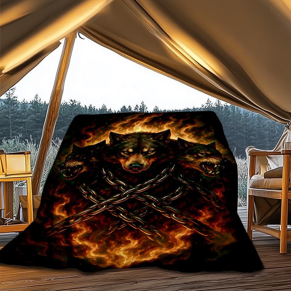 1pc Wolf Pack Chains Throw Blanket Polyester Fiber, Lightweight Flannel, Soft & Warm, All Season Use for Outdoor, Camping Digital Print