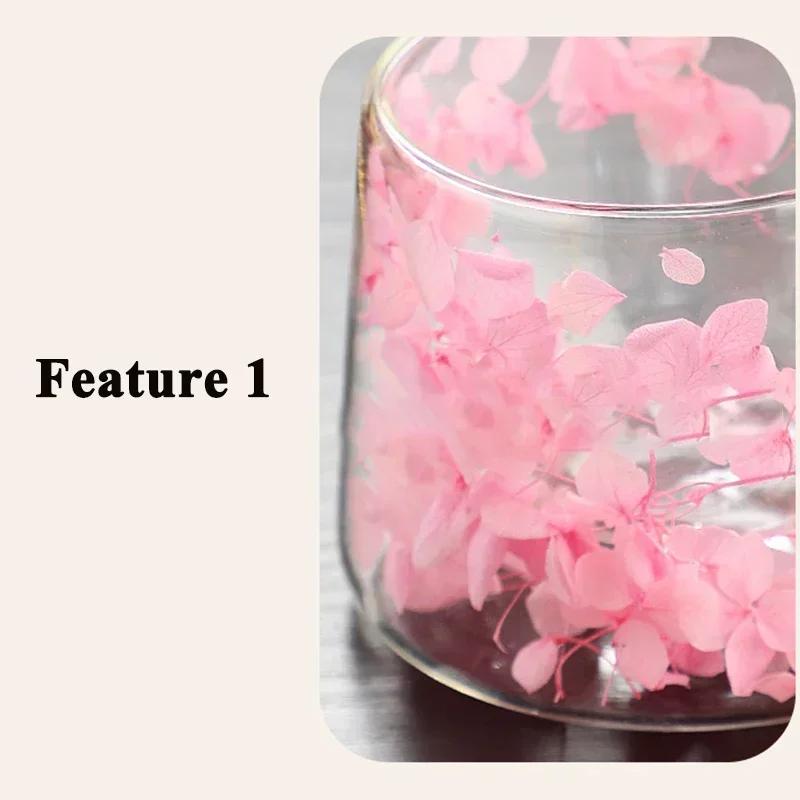 200ml Double Wall Coffee Mug with Handles Transparent Flowers Clear Milk Cups Fill Artificial Simulation Drinkware Glass for Bar