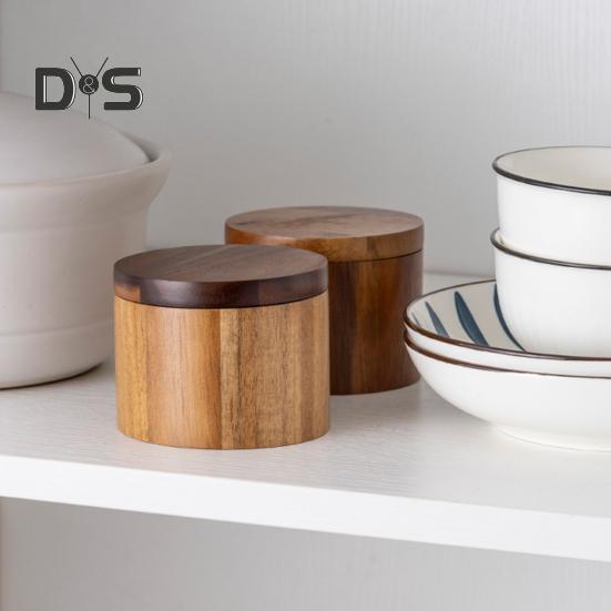 2-Layer Salt And Pepper Bowl with Spoon Magnetic Swivel Lid Dustproof Seasoning Box Rotatable Design Kitchen Helper for Serving