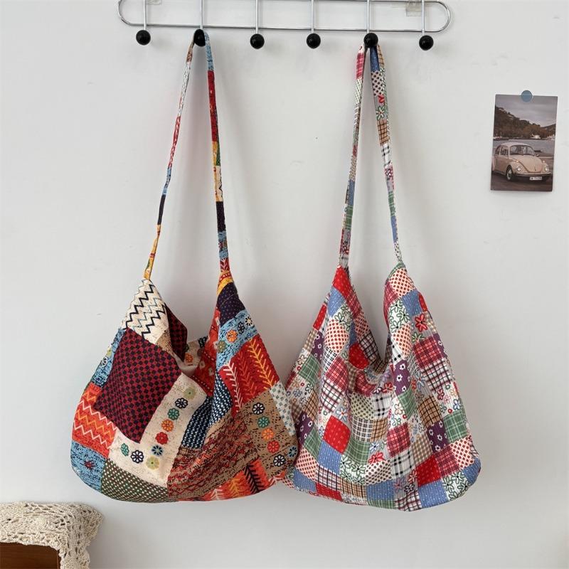 Patchwork National Style Women Shoulder Bags Vintage Ladies Shopping Bag Large Capacity Soft Corduroy Girls Tote Travel Handbags